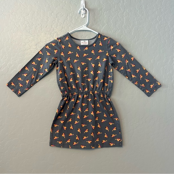 Hanna Andersson Antwerp gray bird print long sleeve dress size 110 US 5 - Picture 3 of 16